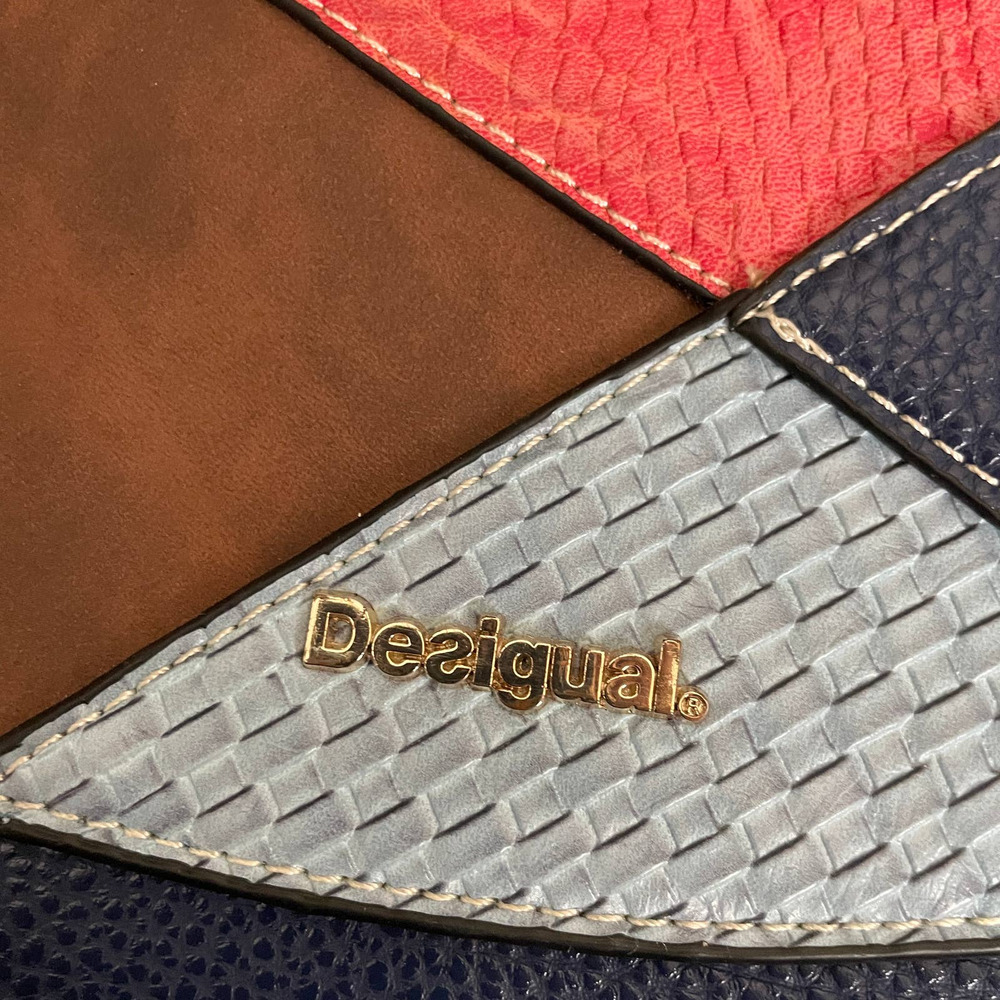Desigual Crossbody Shoulder Purse Mixed Patchwork Pattern Pockets Brown - Picture 2 of 13